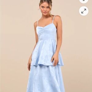 Lulus Prigette Light Blue Jacquard Tiered Maxi Dress